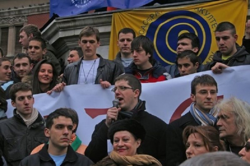 Đurić i Selaković na studentskom protestu 2008.