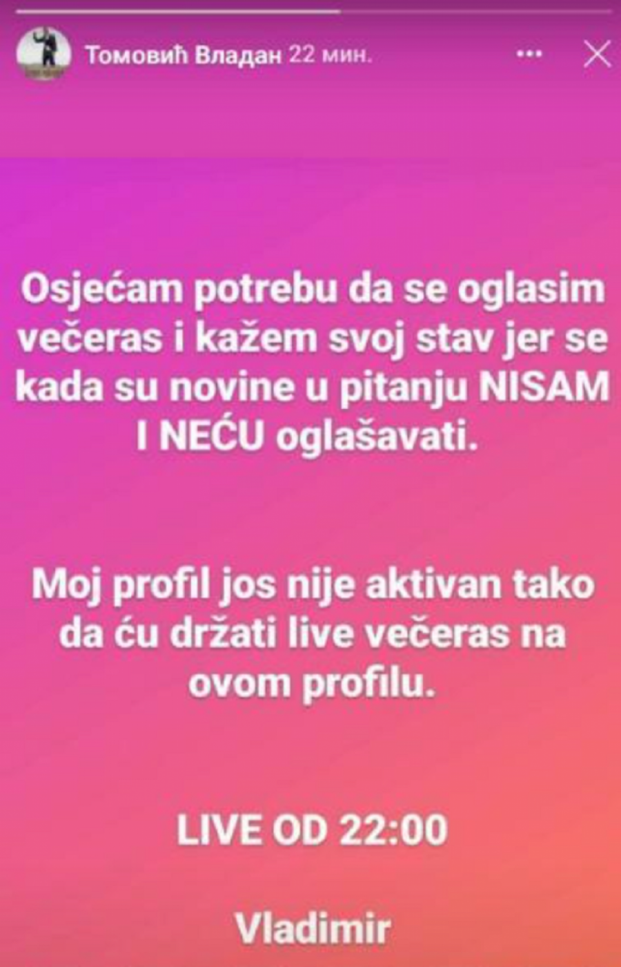 NAKON DISKVALIFIKACIJE Oglasio se Vladimir Tomović, zadrugar odlučio da ponovo stane pred kamere i kaže apsolutno celu istinu! (FOTO)