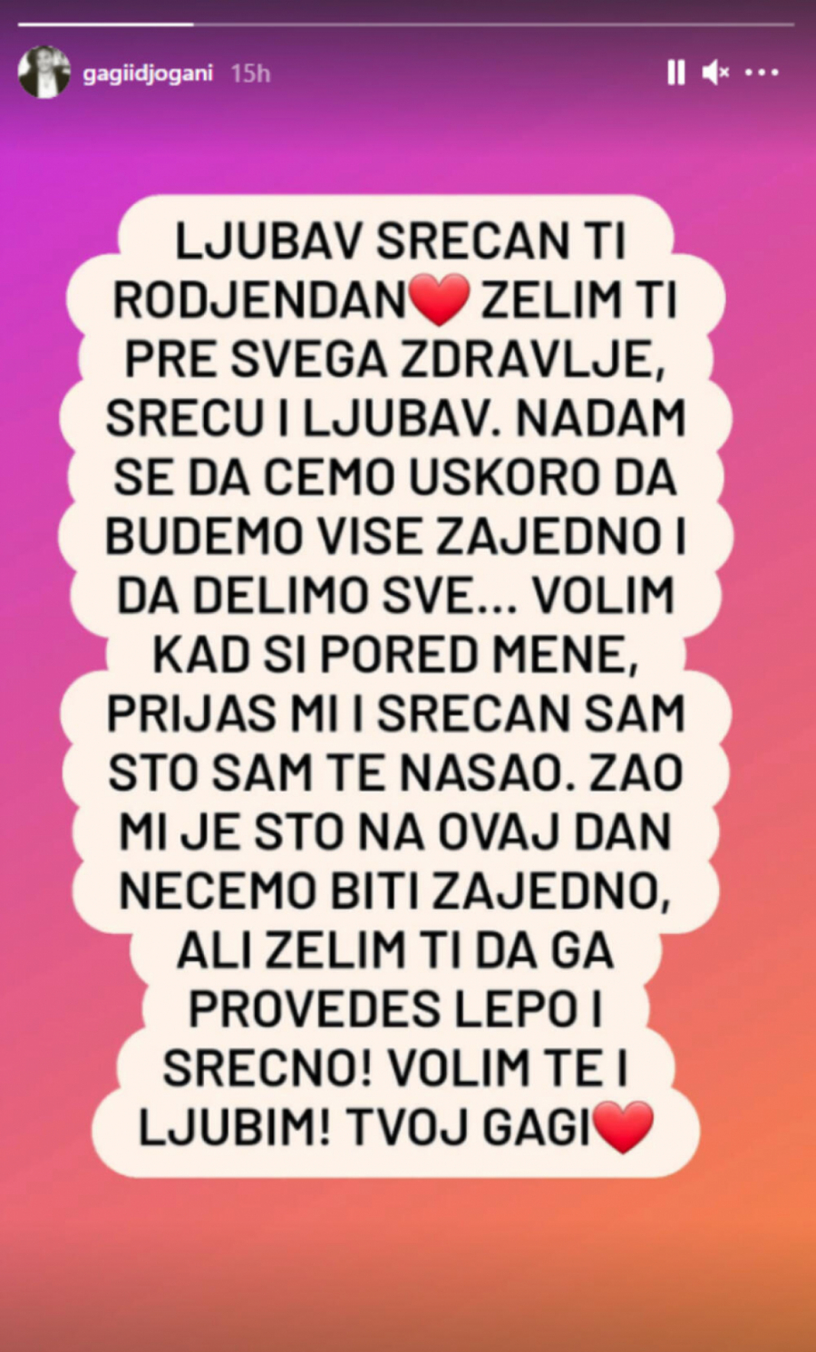 ŽAO MI JE ŠTO NEĆEMO BITI ZAJEDNO Gagi Đogani poslao ljubavnu poruku ovoj devojci!