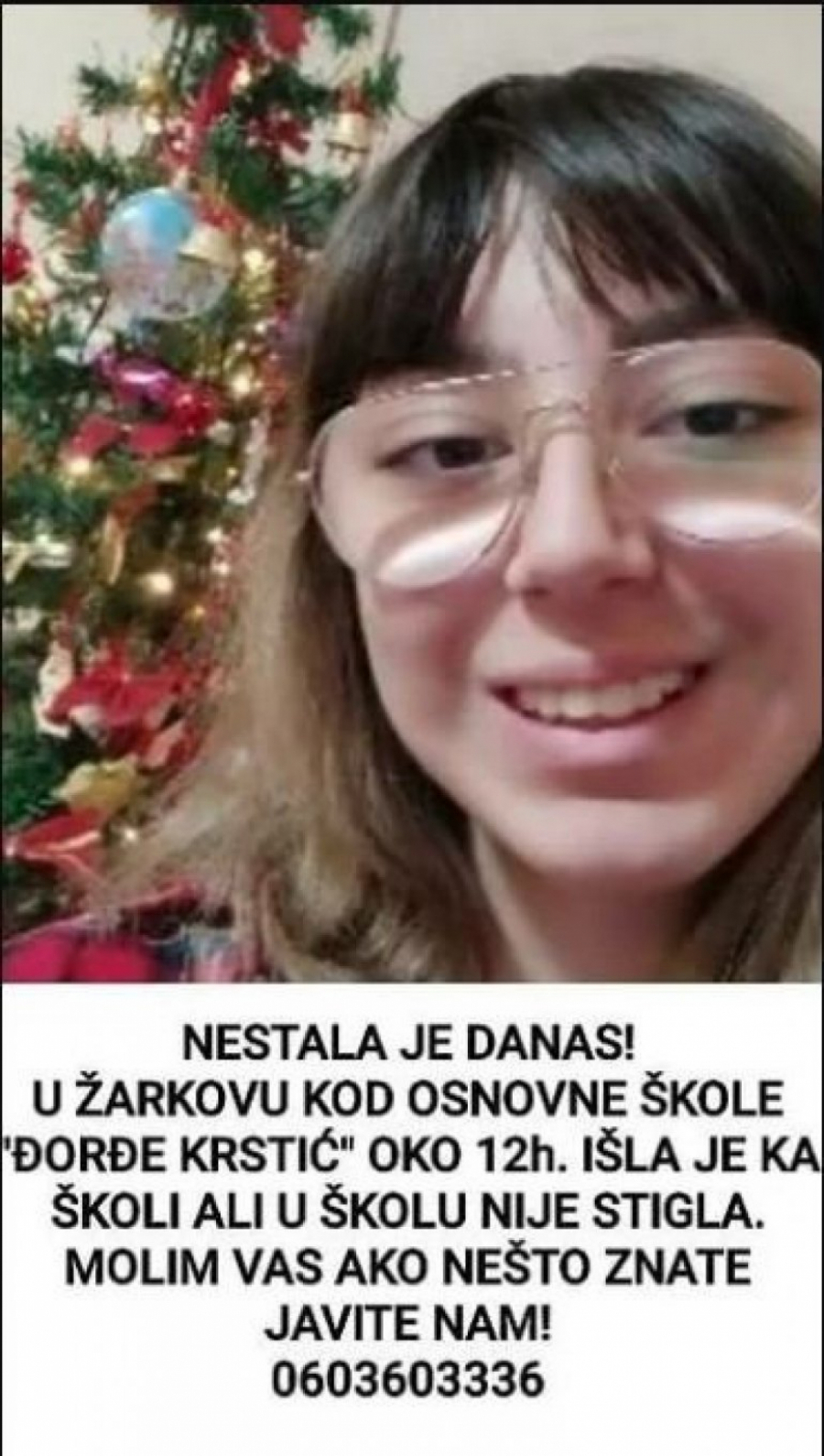 NESTALA DEVOJČICA U ŽARKOVU Išla je ka školi, ali joj se gubi svaki trag!