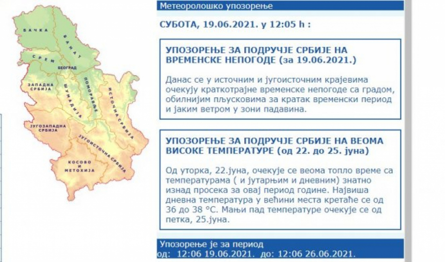 RHMZ IZDAO TRI UPOZORENJA Za ovaj deo Srbije aktiviran poseban alarm!