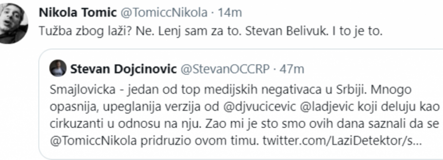 Nikola Tomić se obratio Dojčinoviću: Ti si Stevan Belivuk! (FOTO)