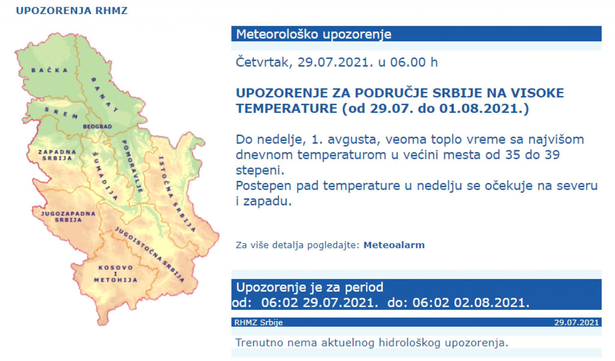 ĐORĐE ĐURIĆ OTKRIO KAD STIŽE OSVEŽENJE Vrućine još ne prestaju, na snazi upozorenje RHMZ, a za 10 dana će biti ozbiljnih promena