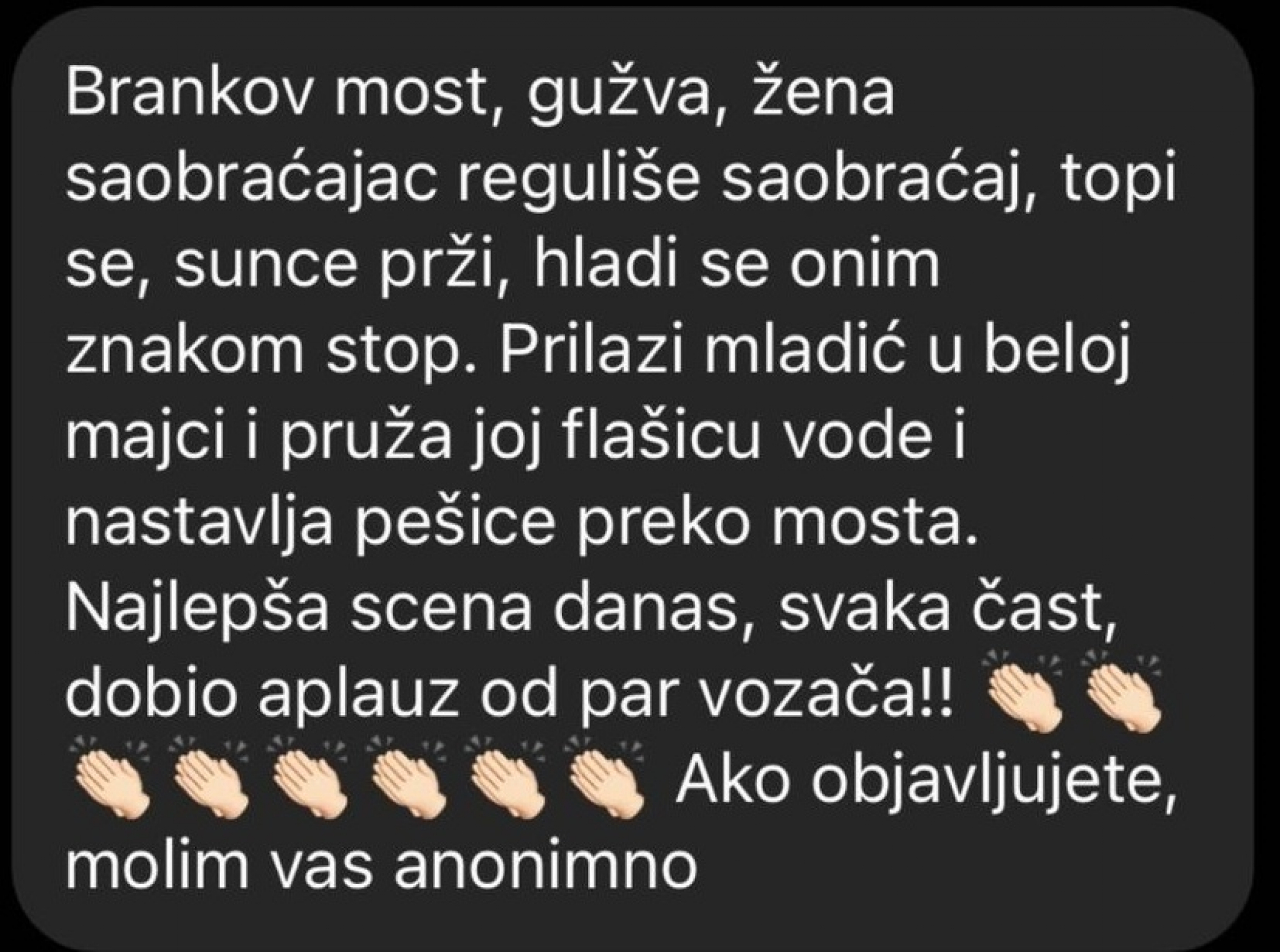 Mladić prišao policajki, pa dobio aplauz vozača: Priča sa Brankovog mosta ganula ljude i izmamila osmeh na licima (FOTO)