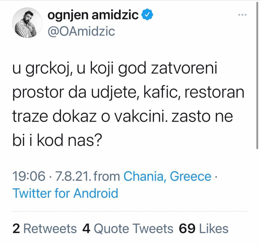 OGNJEN AMIDŽIĆ IMA VAŽNU PORUKU ZA SVE Voditelj objavom zapalio Twitter i naišao na podršku mnogih (FOTO)