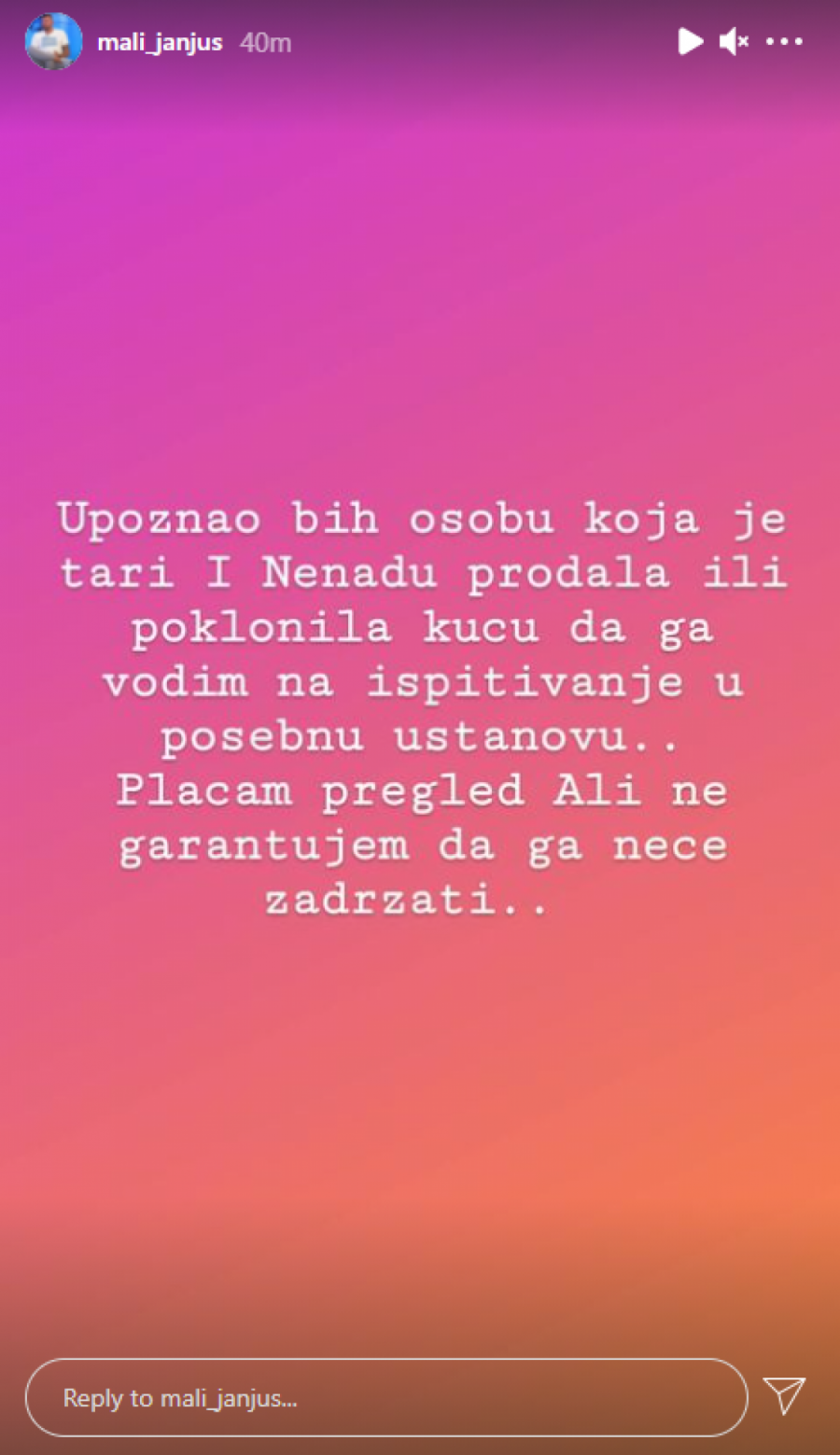 PLAĆAM PREGLED ALI NE GARANTUJEM DA GA NEĆE ZADRŽATI Janjuš opet isprozivao Taru i Ša, ne staje sa prozivkama