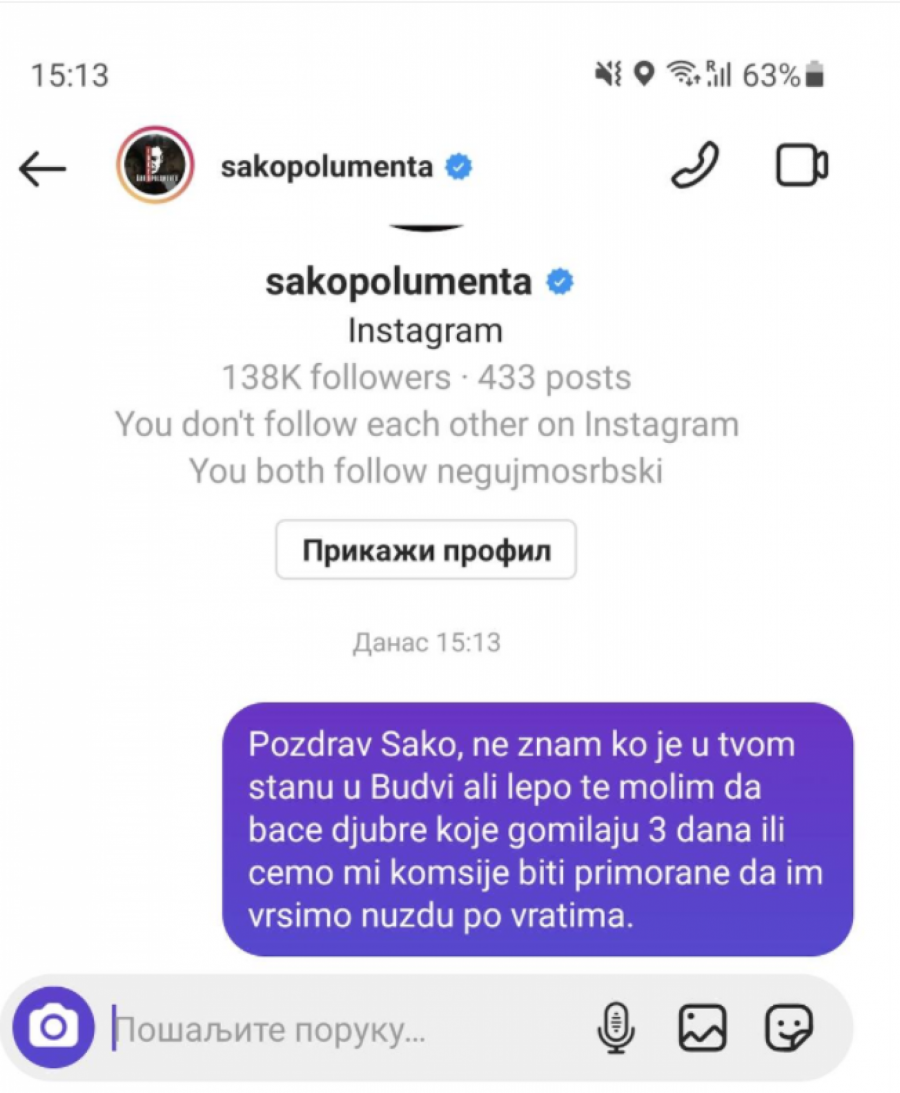 ŠAKO POLUMENTA NAJSTRAŠNIJE IZVREĐAO KOMŠIJE! Isplivale šok prepiske i audio snimak svađe, a sve je počelo jer su se požalili na đubre!