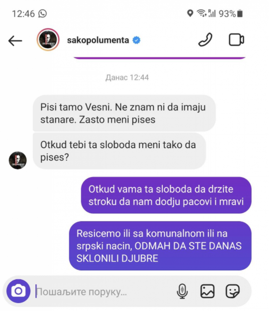 ŠAKO POLUMENTA NAJSTRAŠNIJE IZVREĐAO KOMŠIJE! Isplivale šok prepiske i audio snimak svađe, a sve je počelo jer su se požalili na đubre!