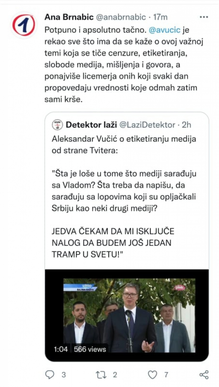 SVE ŠTO JE VUČIĆ REKAO O CENZURI TAČNO I Brnabićeva progovorila o etiketiranju medija od strane 