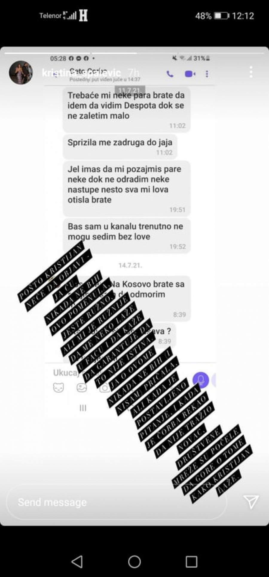 KRISTINA OBJAVILA PORUKE, ČORBA IPAK MOLIO KRISTIJANA ZA PARE Spalevićeva sve otkrila!