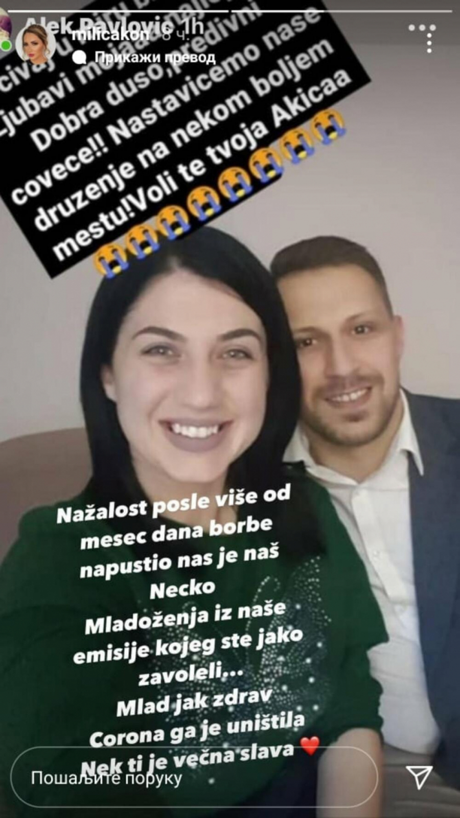 PREMINUO MLADOŽENJA IZ POPULARNE EMISIJE Voditeljka Milica Kon saopštila tužne vesti!