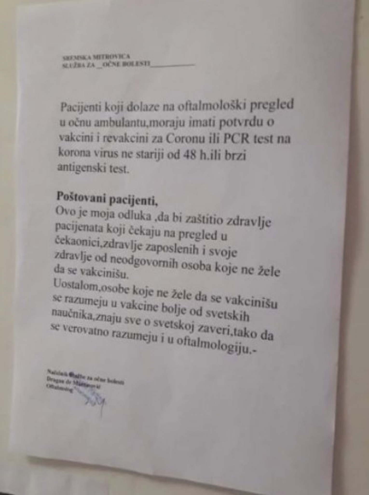 SVAKA ČAST Uputstvo jednog oftalmologa o vakcini postalo hit na društvenim mrežama (FOTO)