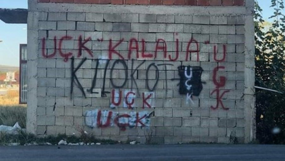 NA KIM OSVANUO GRAFIT ZLOGLASNE UČK Parola je ispisana na kući u srpskoj opštini Klokot