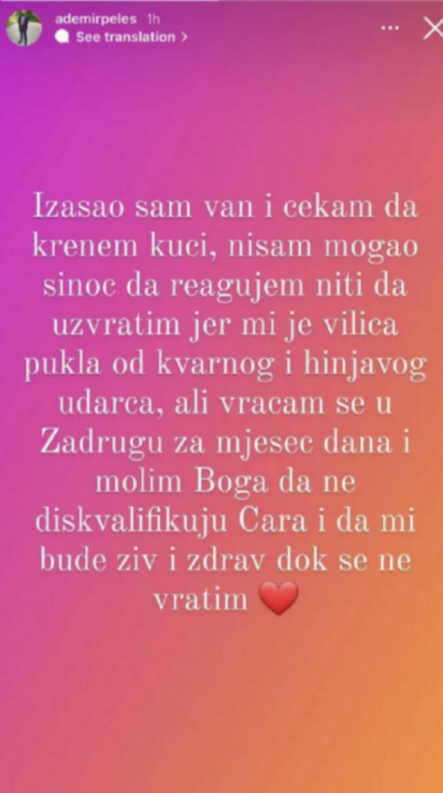 ADEMIRU OD SILINE UDARCA PUKLA VILICA Zadrugar hitno hospitalizovan, uputio Caru javne pretnje!