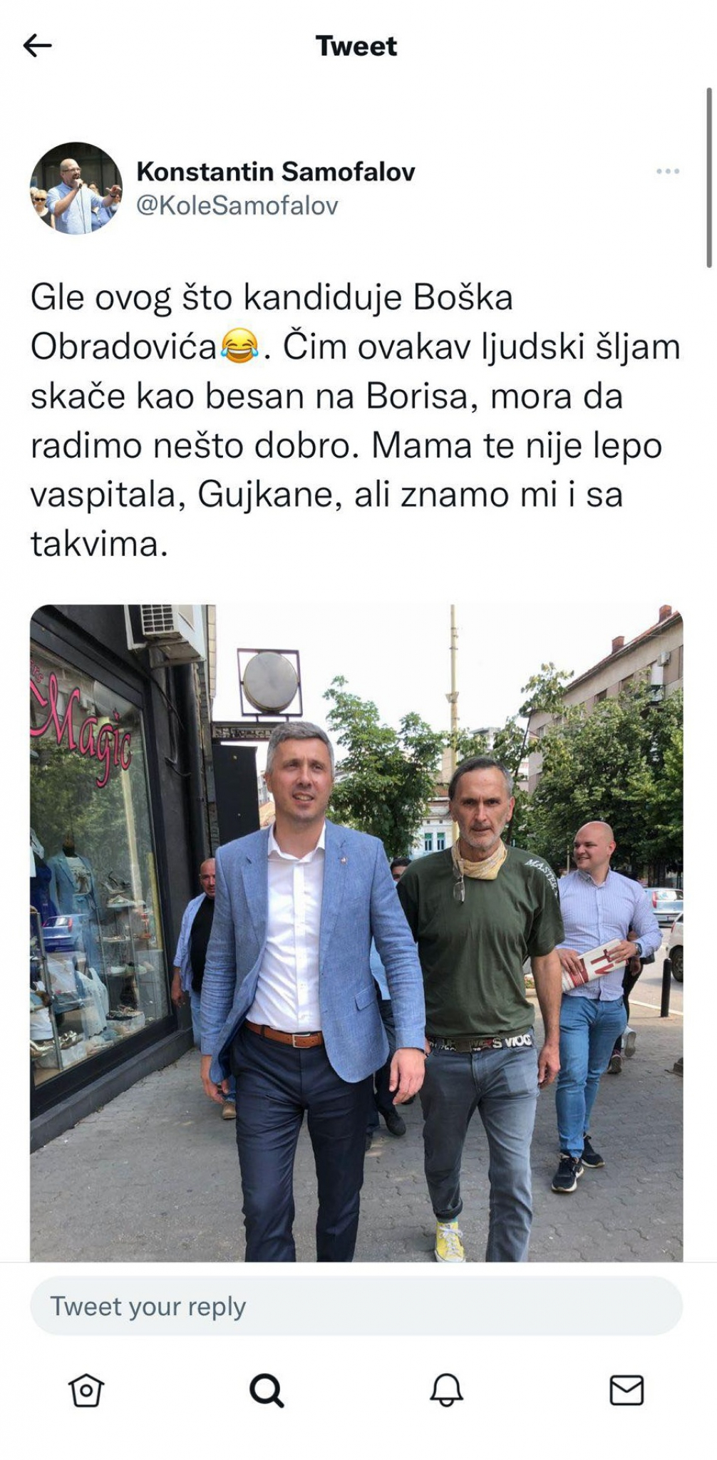 TOTALNI RAT I PRETNJE TADIĆEVACA OBRADOVIĆU  Mama te nije lepo vaspitala, Gujkane, ali znamo mi i sa takvima