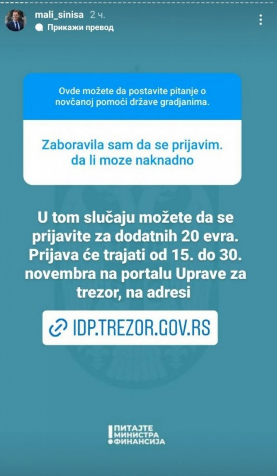 KAD STIŽE JOŠ 20 EVRA OD DRŽAVE Ministar Mali odgovarao građanima: Šta da rade i oni koji su menjali ličnu kartu