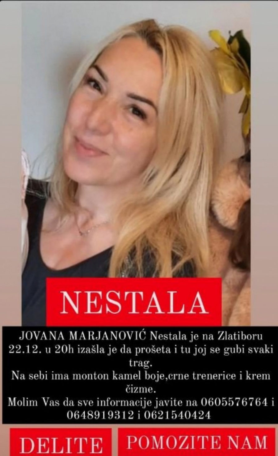 NESTALA JOVANA MARJANOVIĆ NA ZLATIBORU Telefon pronađen u cevima daleko od smeštaja!