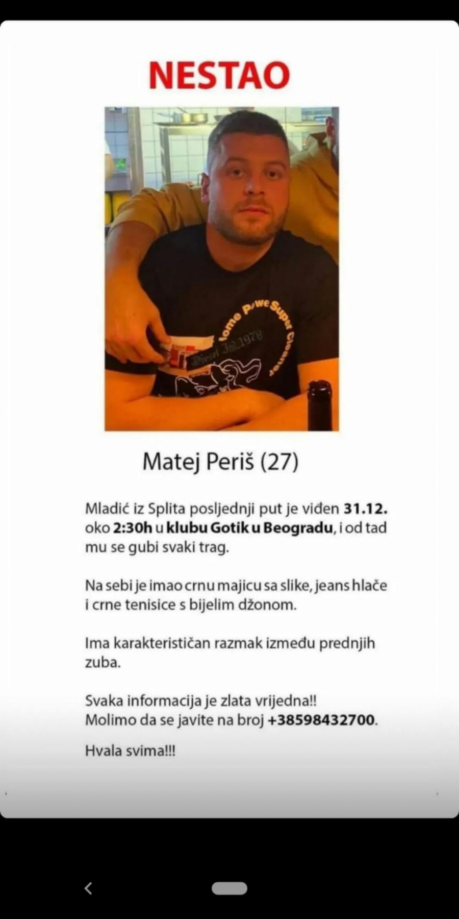 U TOKU POTRAGA ZA NESTALIM MATEJOM IZ SPLITA Patroliraju i brodovi, inspektori 