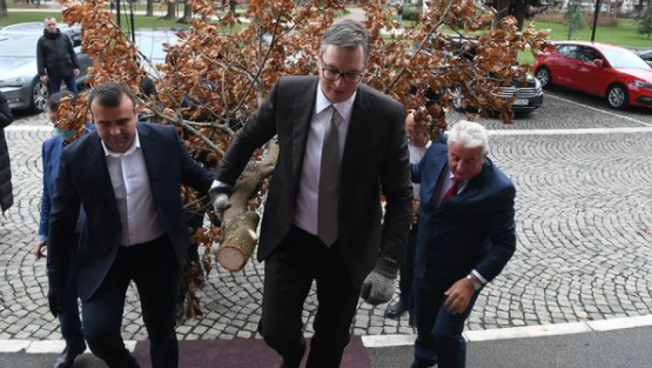 PREDSEDNIK VUČIĆ UNEO BADNJAK U PREDSEDNIŠTVO Neka radost Božića bude inspiracija za snaženje trajnih vrednosti (FOTO)