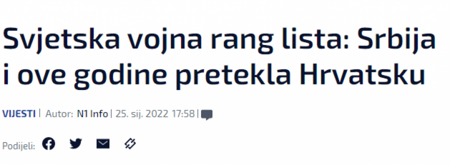 I HRVATI I ĐILASOVA TELEVIZIJA PRIZNALI: Srbija je već drugu godinu zaredom vojno snažnija od Hrvatske!