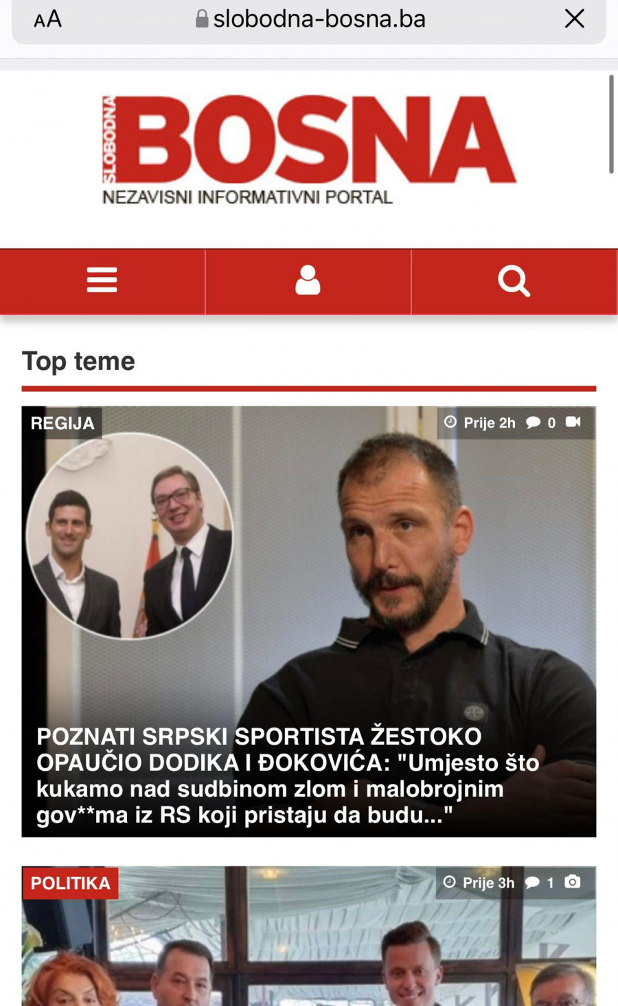 VODEĆI UNITARISTIČKI PORTAL U BIH JEDVA DOČEKAO DA PODRŽI ĐILASOVCE: Srbi iz RS koji imaju pasoš Srbije i Novak Đoković su go*na!