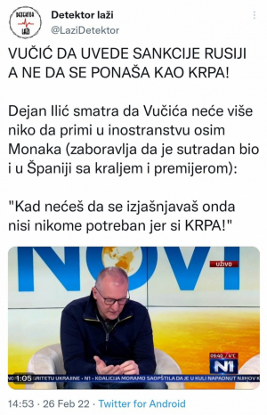 OPOZICIJA NE ZNA ŠTA ĆE PA IZMIŠLJA DA BI VREĐALA VUČIĆA Dejan Ilić: Vučić da uvede sankcije Rusiji a ne da se ponaša 