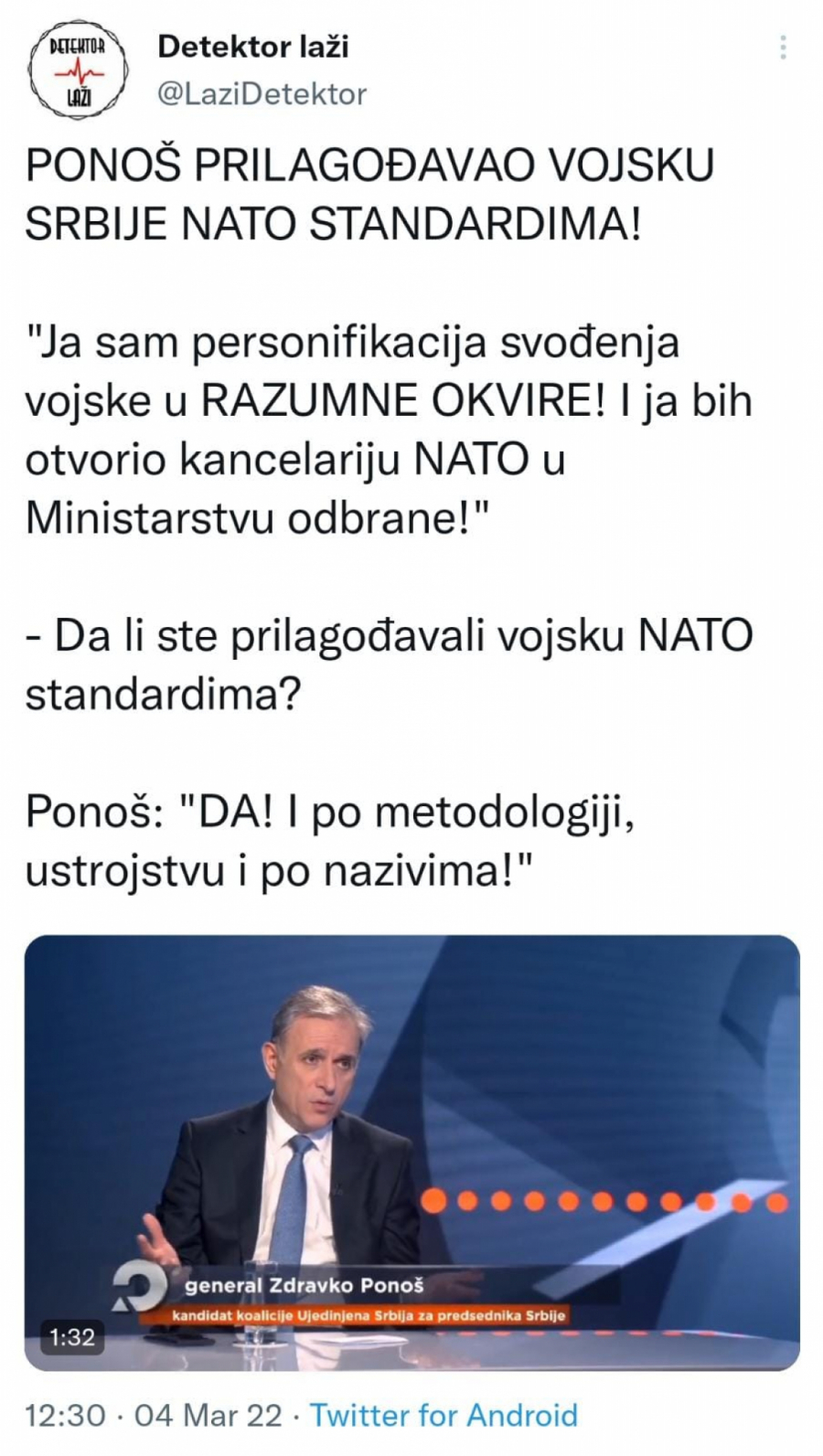 PRILAGOĐAVAO VOJSKU SRBIJE NATO STANDARDIMA Ponoš: Otvorio bih KANCELARIJU ZA NATO U Ministarstvu odbrane (VIDEO)