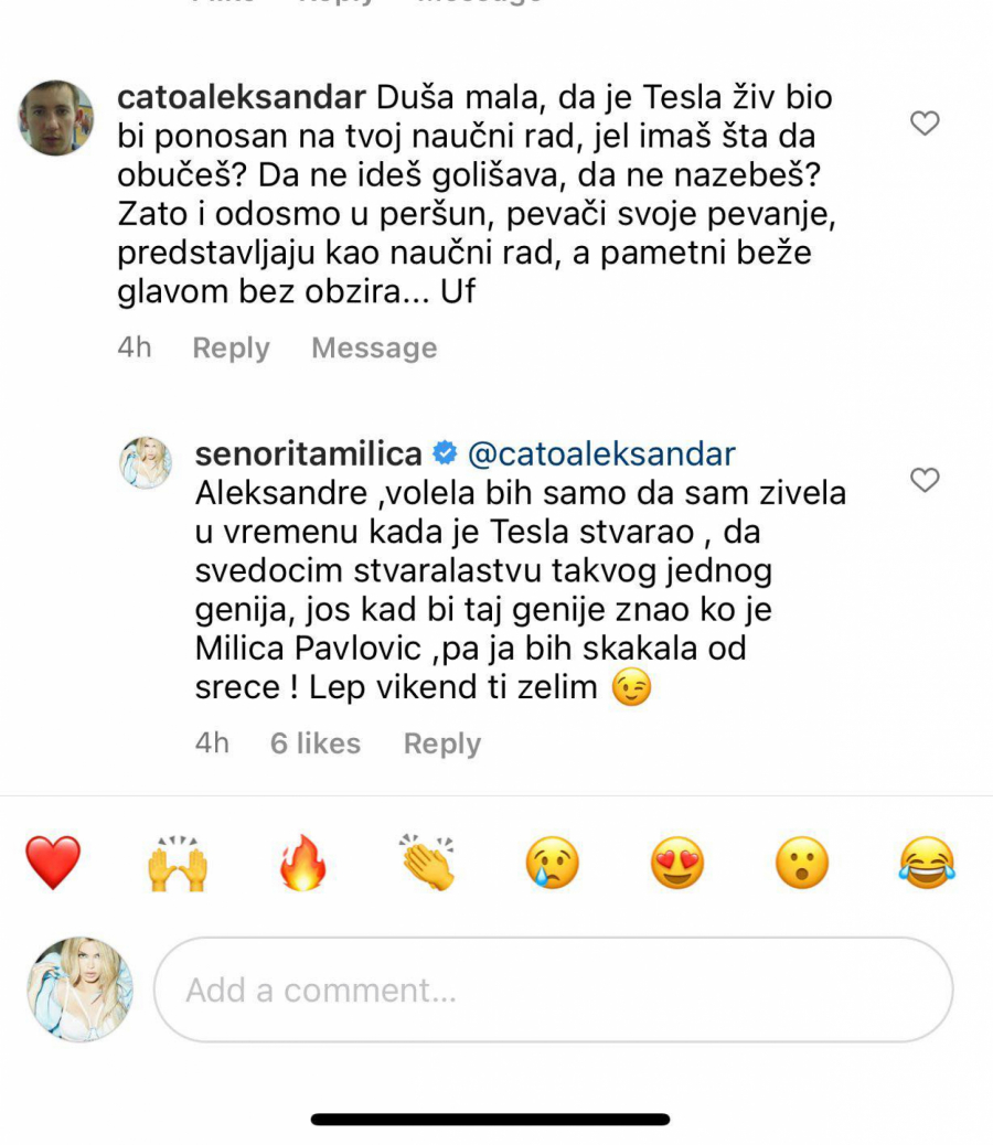 KAD BI TESLA ZNAO KO SAM JA, SKAKALA BIH OD SREĆE! Pokušao da ponizi Milicu Pavlović, a ona ga oduvala komentarom! (FOTO)