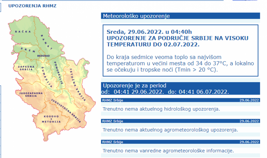 VREMENSKA PROGNOZA ZA SREDU, 29. JUN Danas će biti vrelo, RHMZ izdao upozorenje, čekaju nas tropske noći!