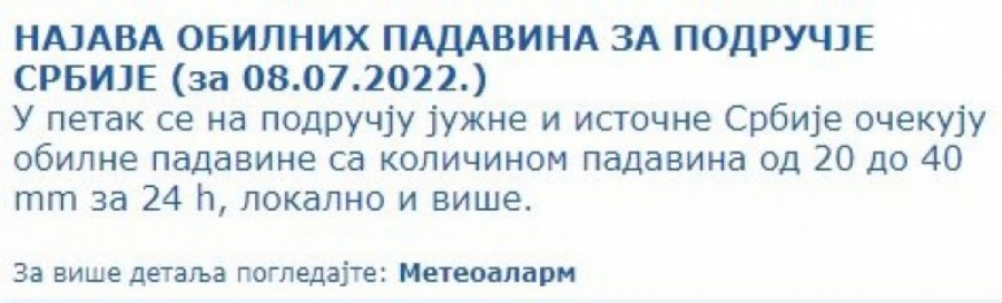 HITNO UPOZORENJE RHMZ Za jedan dan sručiće se kiše koliko padne za pola meseca, a evo šta nas čeka večeras (VIDEO)