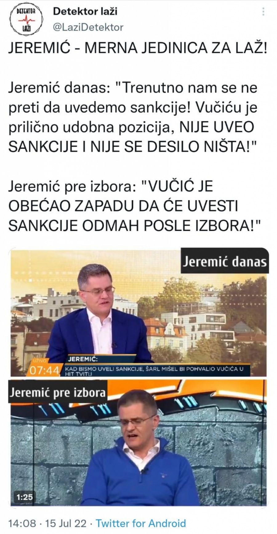 JEREMIĆ - MERNA JEDINICA ZA LAŽ Kako vetar duva, tako i Vuk dlaku menja (VIDEO)