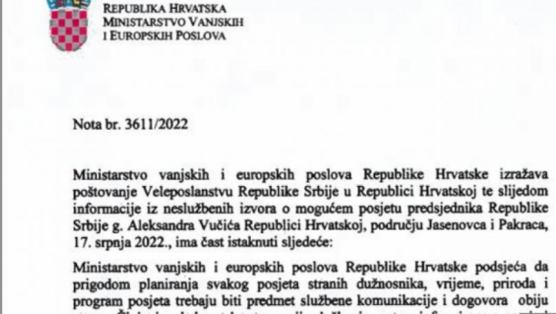 POGLEDAJTE SRAMNU NOTU MSP HRVATSKE Evo šta stoji u zvaničnom dokumentu kojim se Vučiću zabranjuje poseta Jasenovcu!