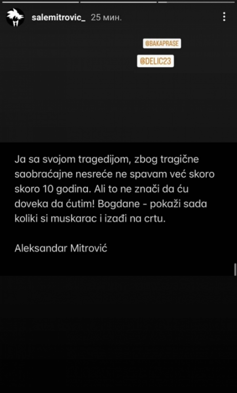 JAVNO OBRAĆANJE SINA ŽELJKA MITROVIĆA BAKI PRASETU! Aleksandar prvi put progovorio o stravičnoj nesreći i izazvao Jutjubera da uradi ovo