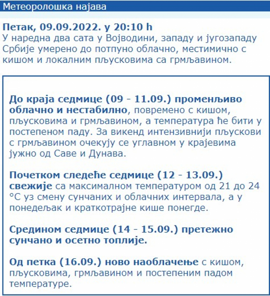 KIŠA NEĆE STATI 48 SATI Pljuskovi sa grmljavinom u većem delu Srbije!