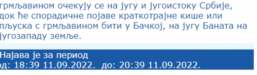 NOVO HITNO UPOZORENJE IZ RHMZ Evo gde će pljuštati kiša u narednih dva sata