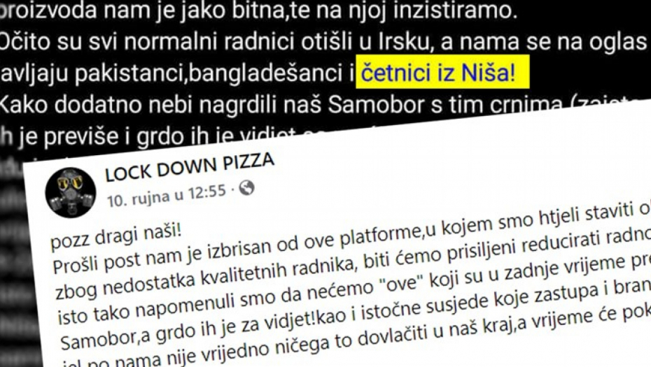 OGOLJENI USTAŠKI RASIZAM I NACIZAM NA DELU Picerija u Samoboru: "Ne zapošljavamo četnike iz Niša ni crne koji nagrđuju grad"