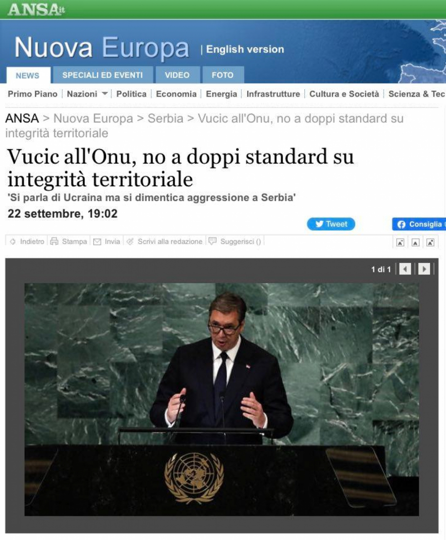 SVETSKA TEMA Italijanski mediji s pažnjom pratili Vučićevo obraćanje (FOTO)