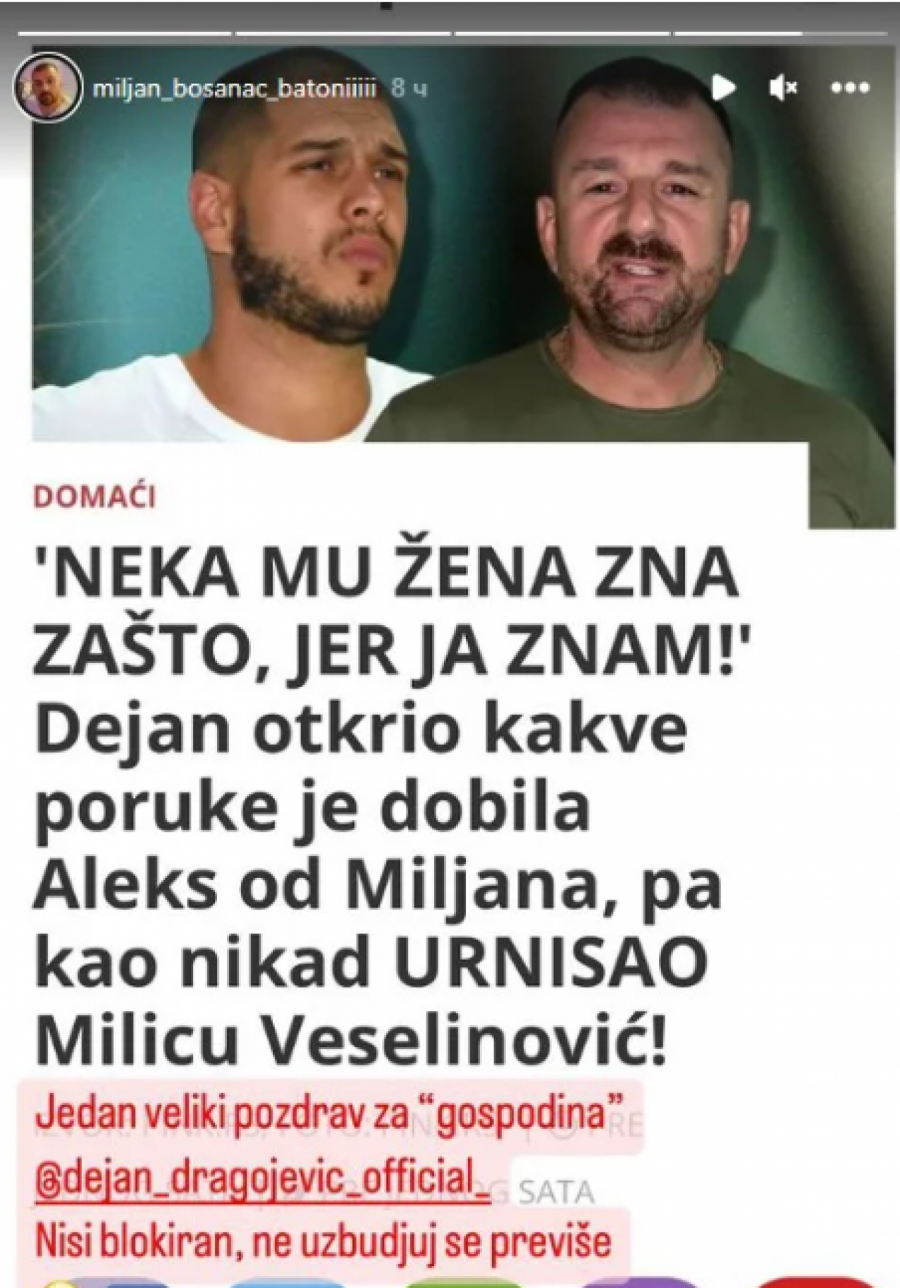 POZDRAV ZA GOSPODINA Nakon Dejanovog žestokog udara na Miljanov brak, usledio surov odgovor (FOTO)