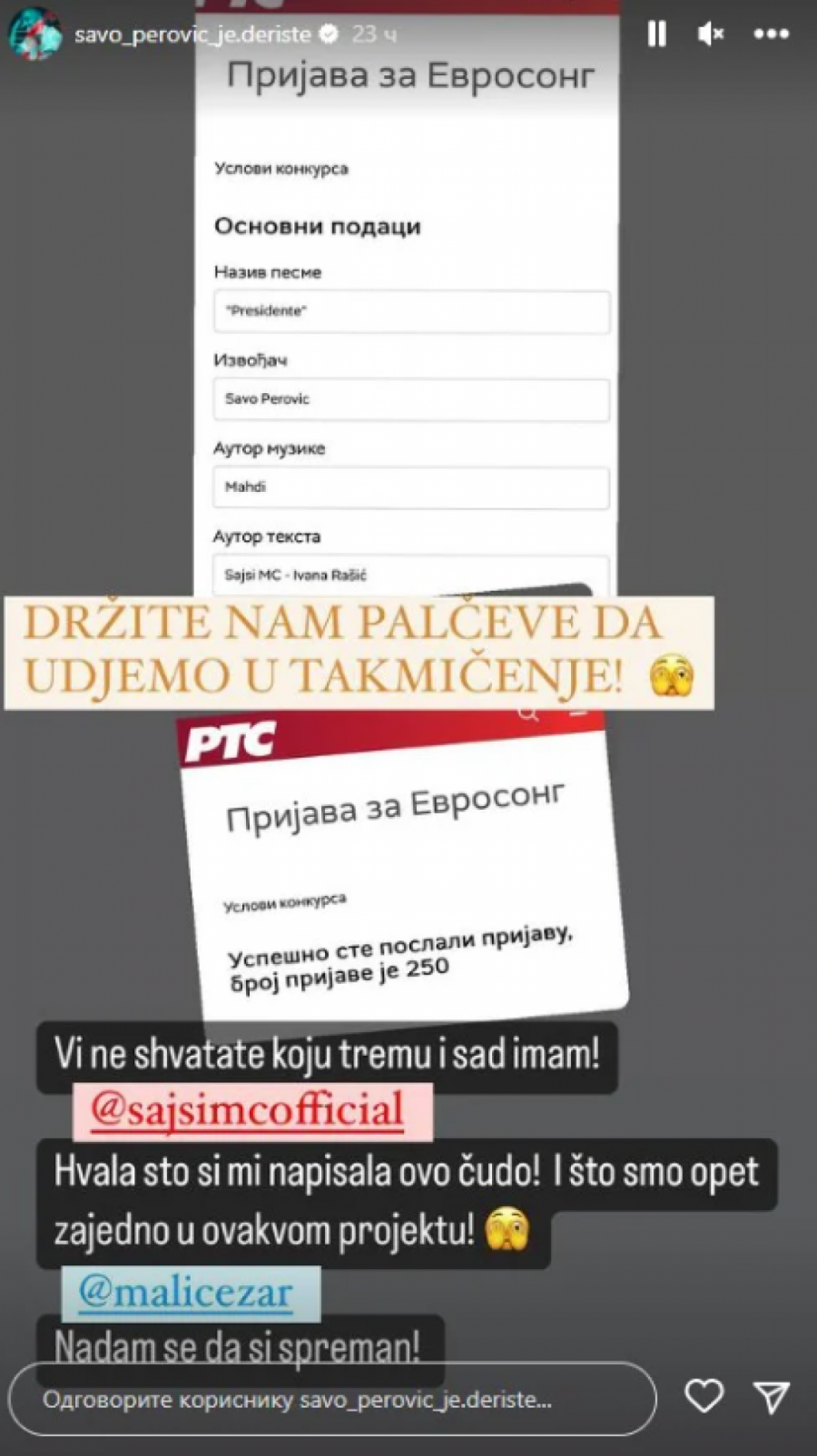 HOĆE DA IDU NA EVROVIZIJU Sajsi MC i Savo Perović imaju pesmu, a sad strepe pd treme