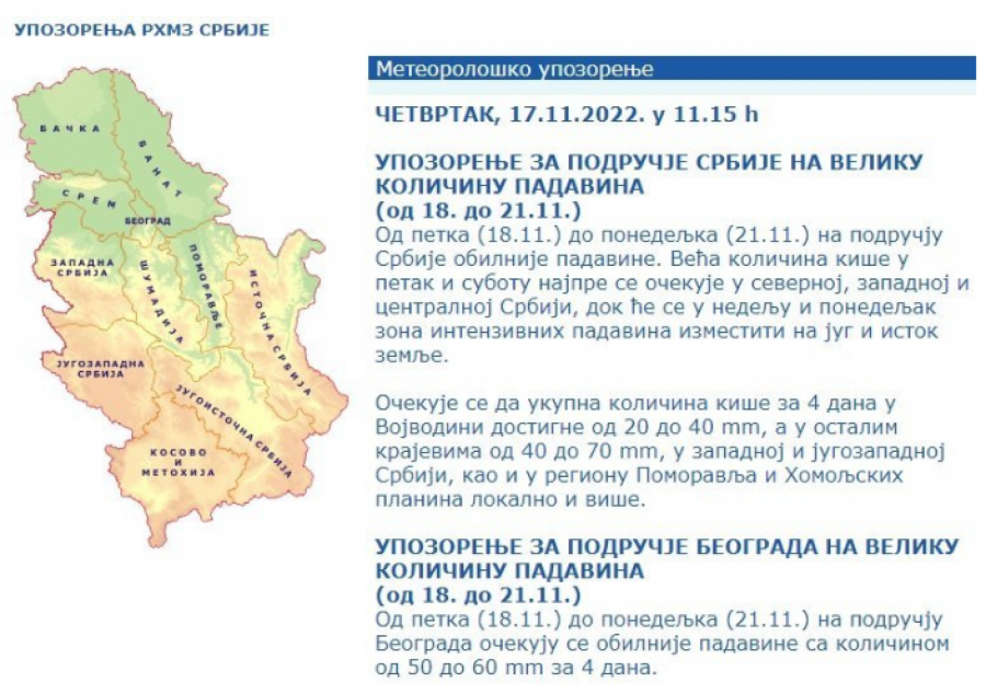 NOVO UPOZORENJE RHMZ U ovim delovima zemlje od sutra kritično!