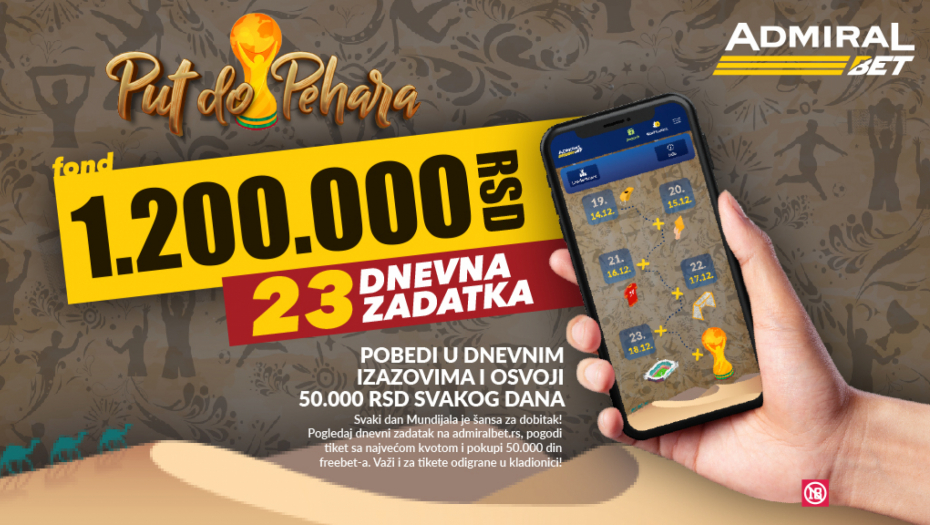 PUT DO PEHARA VREDAN 1.200.000 RSD U ADMIRALBET-u