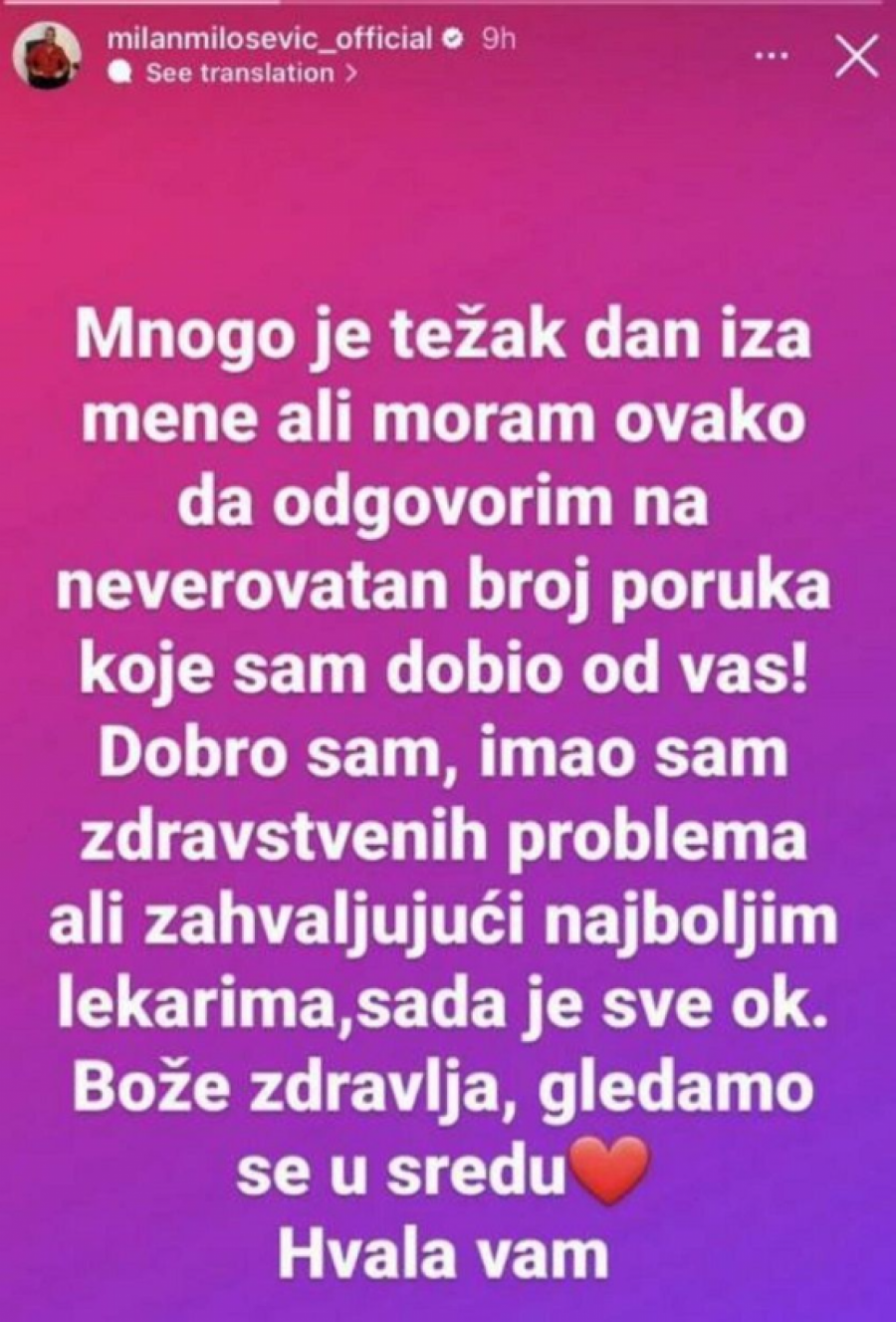 POGORŠALO MU SE ZDRAVSTVENO STANJE Milan Milošević imao težak dan iza sebe, oglasio se i rekao ovo