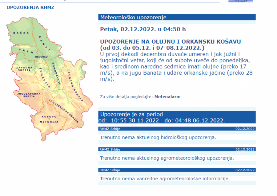 Upozorenje RHMZ-a, Evo Gde U Kojim Delovima Srbije će Udarati Olujni ...