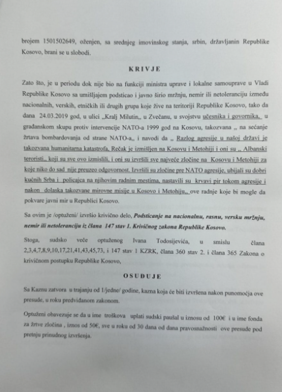 ŠIPTARI URUČILI PRESUDU TODOSIJEVIĆU! Srbina kažnjavaju jer je rekao istinu o Račku!