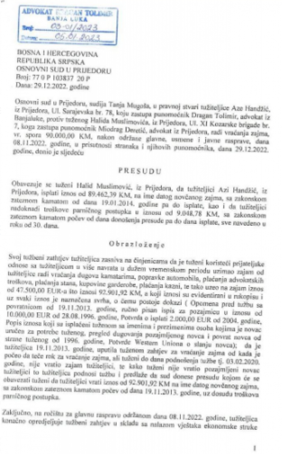 DONETA PRVOSTEPENA PRESUDA Halid Muslimović primoran da vrati dug od 50.000 evra, uzimao novac, a onda ŠOK KAZNA