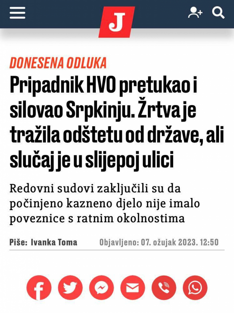 HRVATI ŠTITE MANIJAKE I RATNE ZLOČINCE Srpkinju silovao pripadnik HVO, pa ostao nekažnjen!