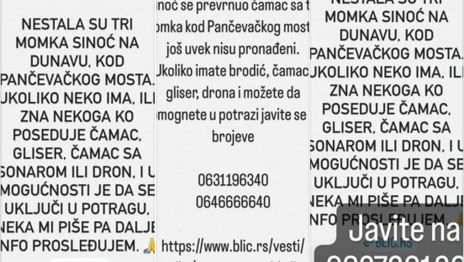 POTRAGA ZA NESTALIMA NA DUNAVU I DALJE TRAJE: Njihovi prijatelji imaju jednu molbu za sve