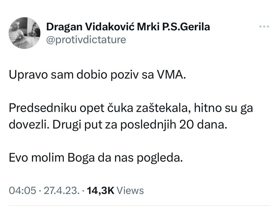 OVAKO OPOZICIONI OLOŠ PRIŽELJKUJE SMRT PREDSEDNIKA! Samo smrt im rešava posao, jer ih narod neće! (FOTO)