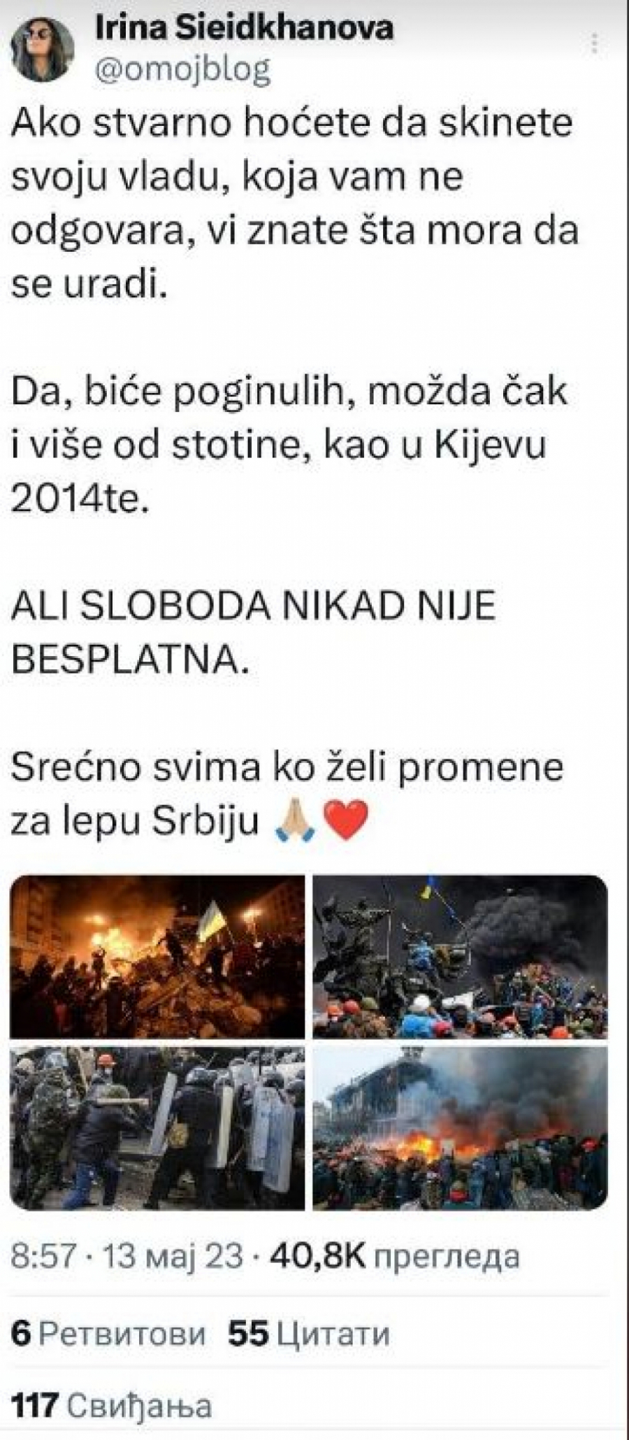 UKRAJINKA POZIVA NA MAJDAN U BEOGRADU! 