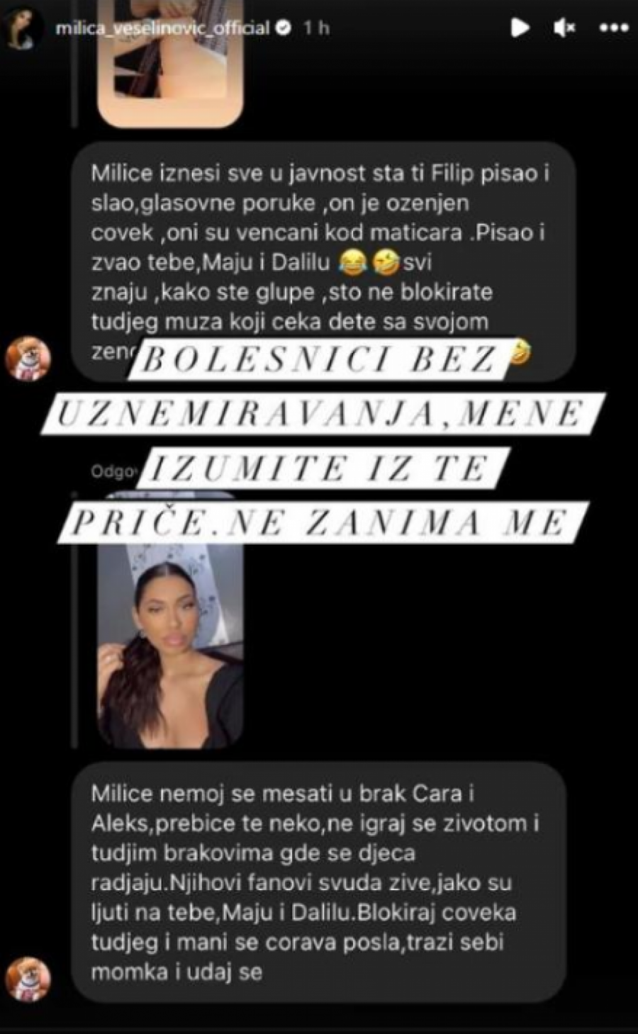 Milica dobija razne poruke od Aleksandrinih i Filipovih fanova